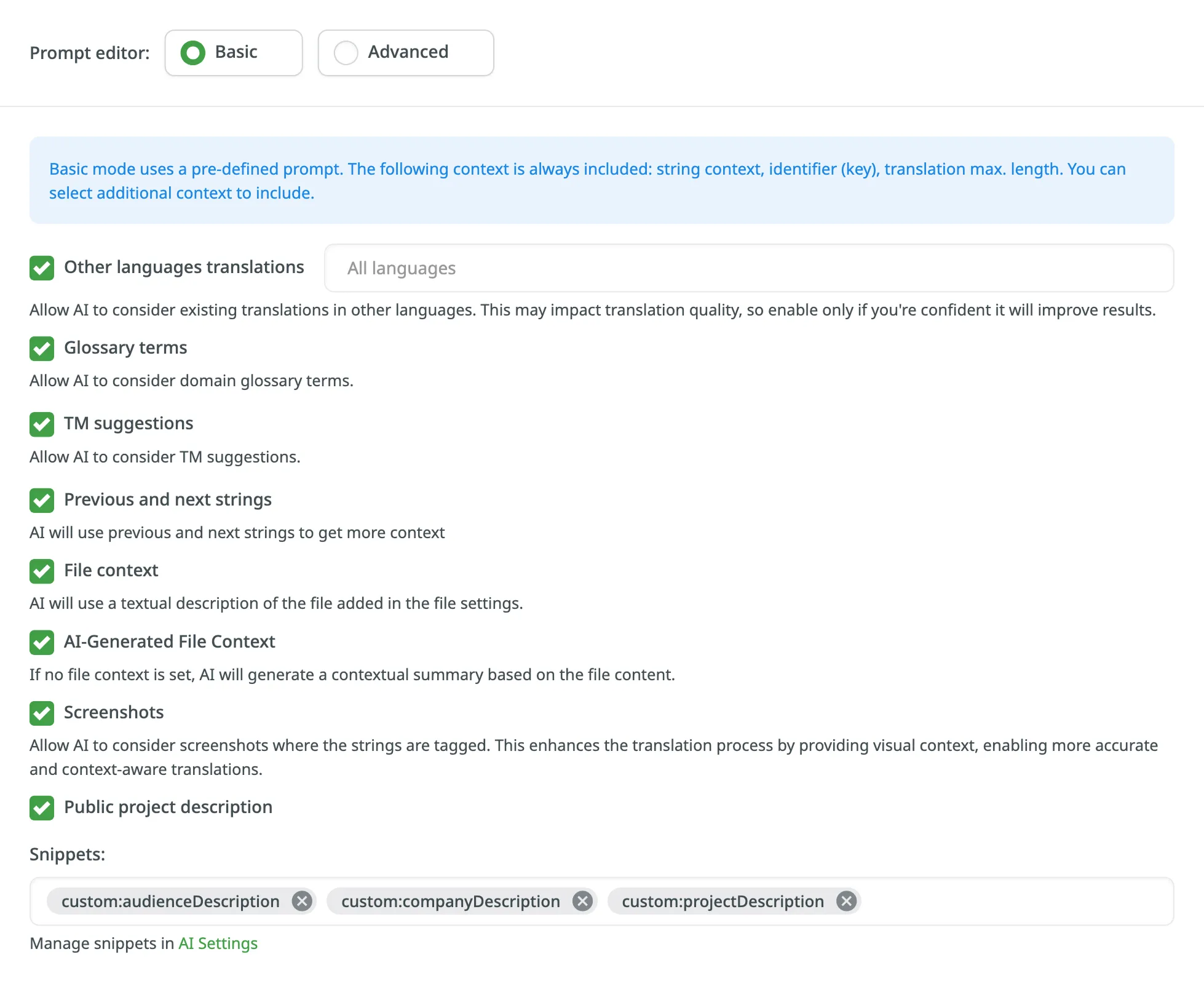 Configuring AI Prompt (Basic Mode)